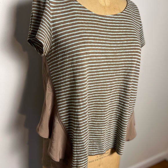 Anthropologie Meadow Rue taupe and teal striped top size small - Picture 2 of 6
